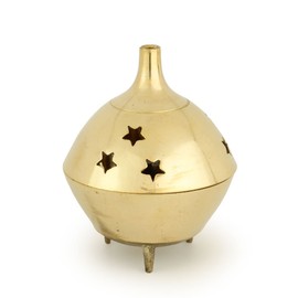 Prabhuji's Gifts Brass Burner 3 Legged Star Jali 3" Hx2.5 D