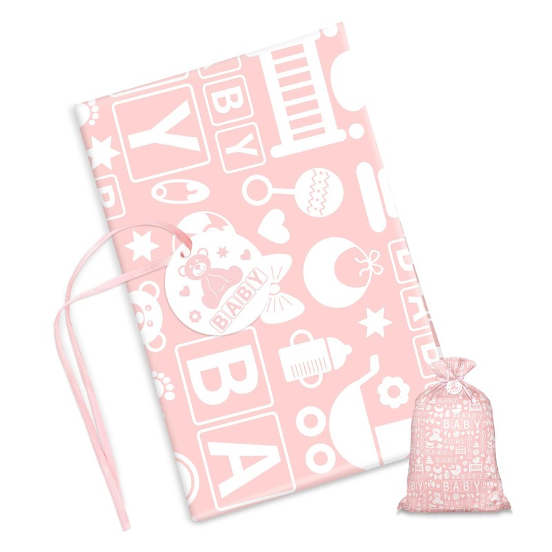 56" Pink Jumbo Plastic Gift Bag, Baby Girl Design Extra