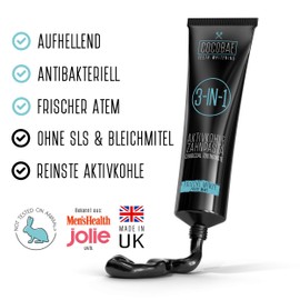 Cocoba® teeth whitening toothpaste, innovative 3-in-1 activated carbon toothpaste with teeth whitening effect, carbon toothpaste for white teeth, tooth bleaching through activated carbon powder, made in EU, black toothpaste 75ml