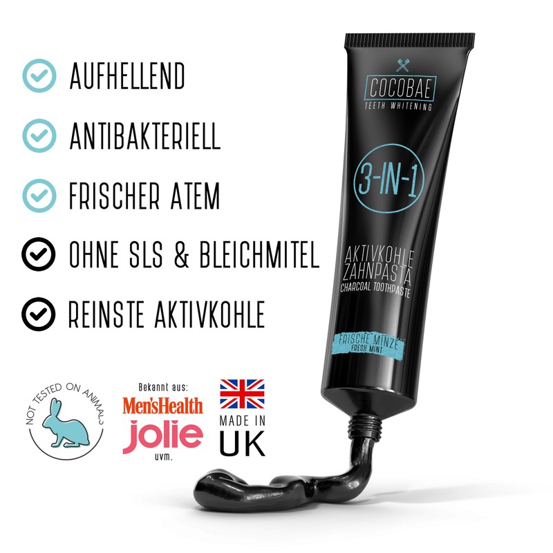 Cocoba® teeth whitening toothpaste, innovative 3-in-1 activated carbon toothpaste with