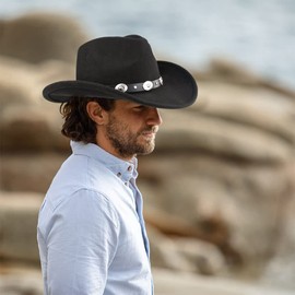 Utaly Womens Felt Western Cowboy Hats for Men Wide Brim Cowgirl Fedoras Hat with Belt Buckle