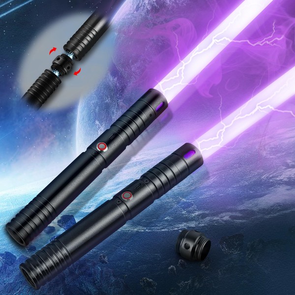 Dueling Lightsaber 2 Pack, Dueling Light Sabers 15 Color RGB with Aluminum Alloy Handle, Rechargable Double-Bladed FX Dueling Light Saber Toys for Kids&Adults Halloween Cosplay Gift