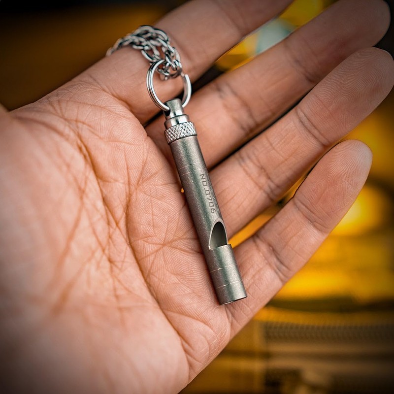 TITANER Titanium EDC Whistle - Anodized Yellow & Hand-Carved Meteorite
