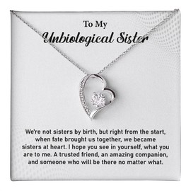 Unbiological Sister Necklace, Sentimental Bonus Sister Gifts For Women, Necklace For Step Sister, Sister-in-law, Or Best Friend, Non-Biological Sister Necklace Gift (LED Luxury Box, 14k White Gold)