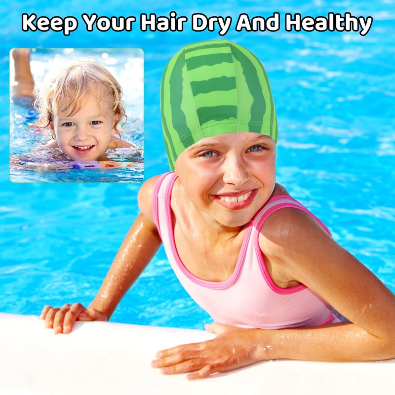 Funny Watermelon Kids Swim Cap with Ear Plugs & Nose