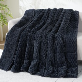 Drewin Weighted Blanket for Adults Queen Size 15lbs, Soft Fuzzy 3D Turtleback Sherpa Weighted Blankets for Sleeping, Cozy Fluffy Heavy Blanket for Couch Bed, 48 x 72 inches, Navy Blue