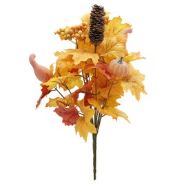 Admired By Nature 12 Stem Artificial Autumn Flowers Bouquet Bush - Fall Flowers, Pinecones, Berries Harvest Display (Orange/Gold) - for Home Decor, Weddings, Crafts, Events
