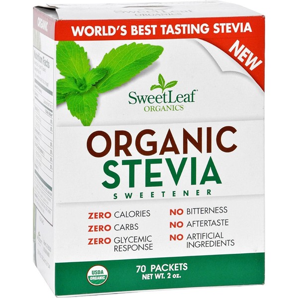 Sweet Leaf Sweetener - Organic - Stevia - 70Count- 95%+ Organic - Use SweetLeaf in place of sugar