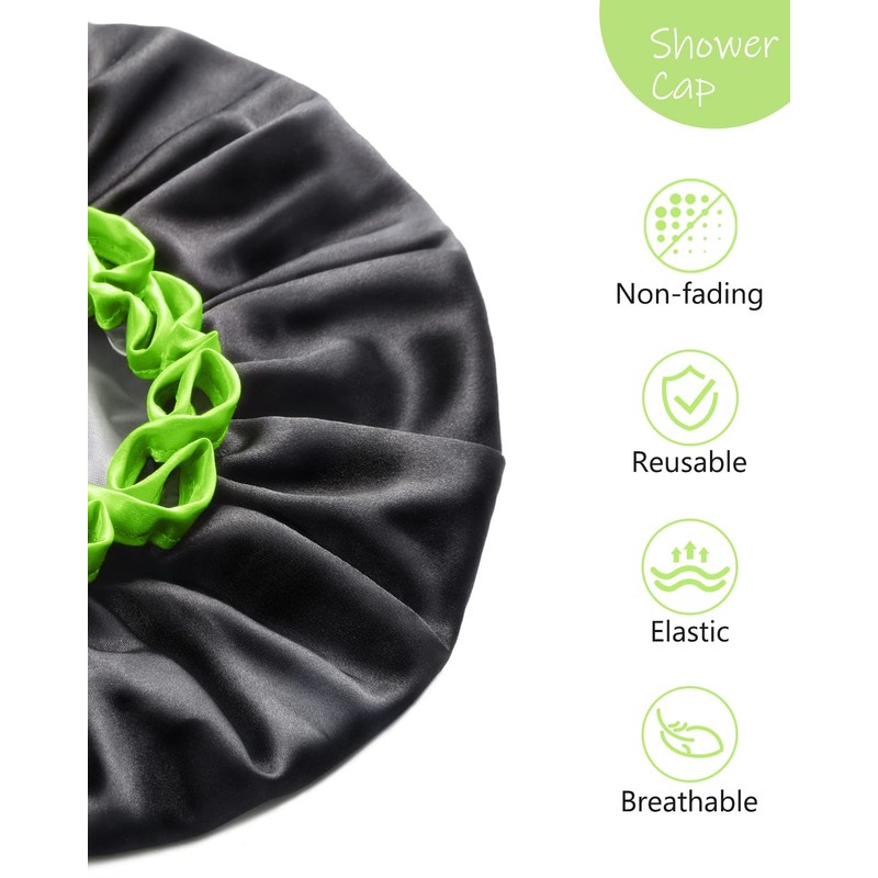 mikimini Black Shower Cap 1 Pack, Reusable, Double Layers Waterproof