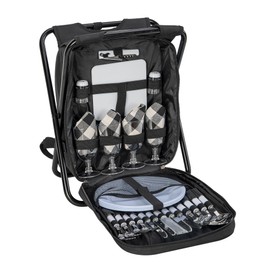 Picnic Cooler Basket Bagpack Chair with Dinnerware for 4 – Foldable, Insulated Seat with Built-in Cooler for Camping, Beach, Outdoor Dining & Travel