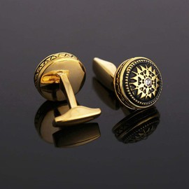 Vintage Burning Sun Cufflinks Ethnic Cubic stone Cuff links YW21 (Gold)