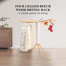 LEQ Drying Rack Portable,Foldable Drying Rack Clothing with 12 Wood Drying Arms, Standing Laundry Hanger Rack Round Collapsible & Portable Handle for Laundry Room, Balcony, Bedroom, RV