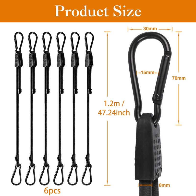 Iridsmole Adjustable Bungee Cords, 6pcs 1.2M Bungee Cord with Carabiner