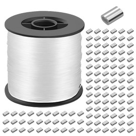 200m Strong Clear Invisible Hanging Wire,0.8 mm Nylon String Picture Frame,Fishing Wire for Hanging Crafts with 120 Pcs Crimping Sleeves for Hanging Picture Decoration