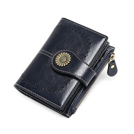 Cartera Mujer, Corto Billeteras de Piel con Cremallera, Monedero Pequeño con Bloqueo RFID, Tarjetero con Ranuras de Identificación, Carteras de Dama para Dinero en Efectivo y Monedas y Tarjetas-Negro