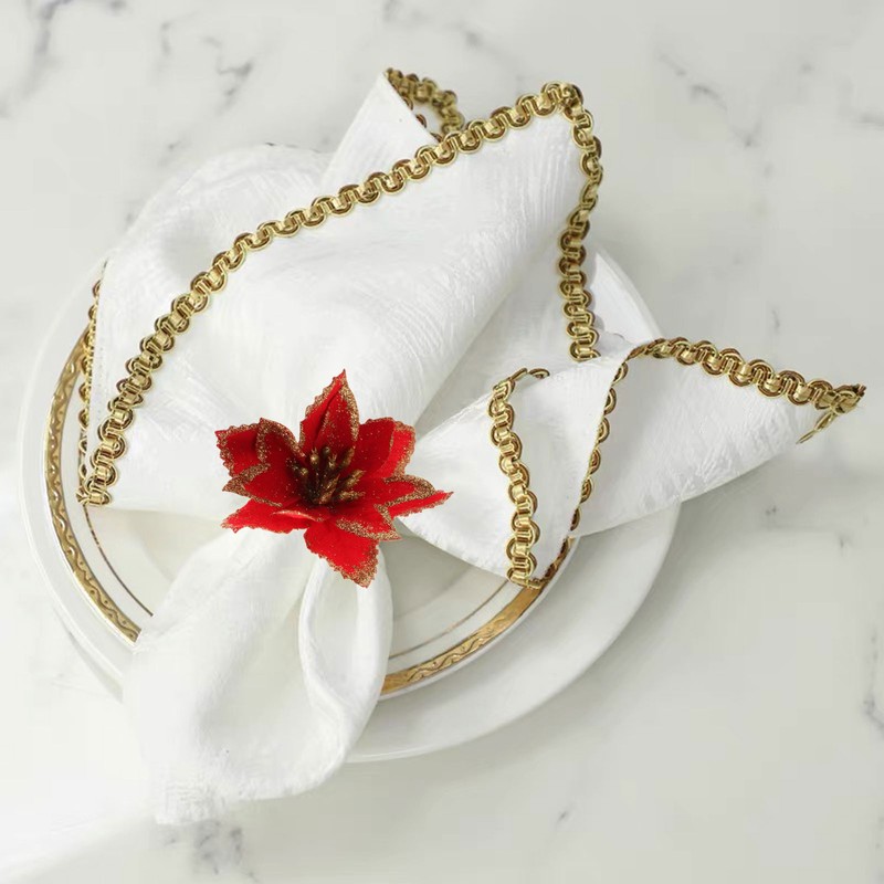 6PCS Napkin Set Red Elegant Christmas Flower Napkin for Birthday