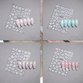 CHANGAR Blasen-Nagelaufkleber, Muschel-Aurora-Blasen-Nagelaufkleber, halbtransparente Blister-Nagelaufkleber, romantische Herz-Blasen-Nagelkunst-Designs für Frauen, Nageldekorationen (4 Blätter)