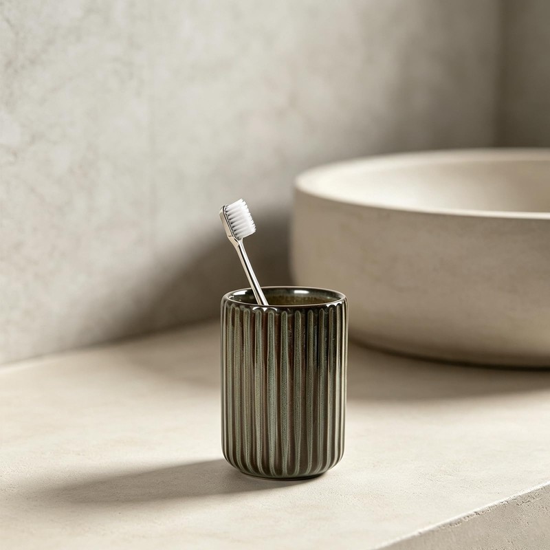 Ceramic Toothbrush Cup for Bathroom, Ceramic Toothbrush Holder, Toothpaste Organizer