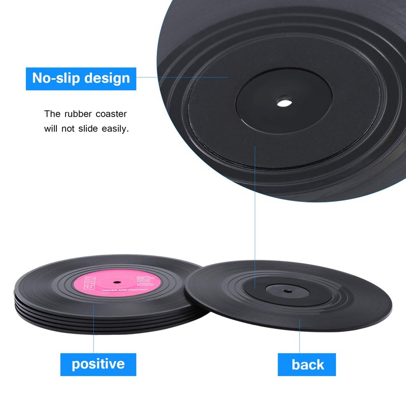BEEK 5XVD Pack of 12 Retro Vinyl CD Record Coasters