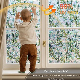 Toketa Vinil Ventana Privacidad Efecto Arcoíris, Vitral Estático Autoadhesivo, Anti-UV, Decoración Baño Cocina Dormitorio, Hoja Verde, 44.5x400 cm con Herramienta