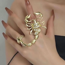 DANSOAN Punk Full Finger Ring Bracelet Scorpion Hand Chains Harness Rhinestone Hand Bracelets (gold)