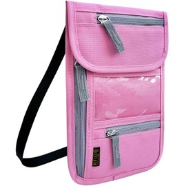 Travel Neck Wallet, RFID Blocking Passport Holder with Adjustable Neck Strap for Men and Women to Keep Cash, Credit Cards and Travel Documents Safe - Pink