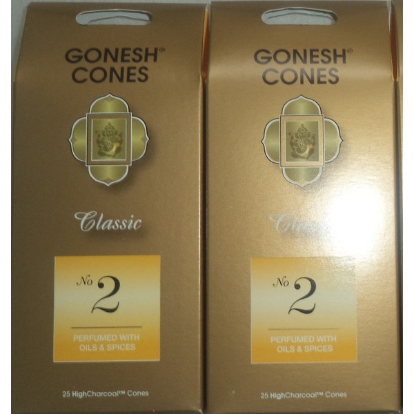 Gonesh Incense Cones #2 Oils and Spices - Set of 2 Packs of 25, Total 50