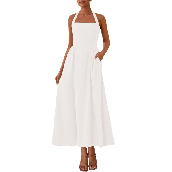 KIRUNDO Women Summer Sleeveless Halter Maxi Dress Sundress 2025 Casual