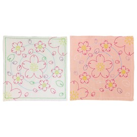 オリムパス製絲 花ふきんキット 刺し子 図案プリント済 水辺の桜 154
