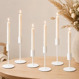 Set di 6 portacandele in metallo, 16/14/8,5 cm, 3 diverse altezze, per matrimonio, decorazione da tavolo, decorazione per camino e cene (bianco)