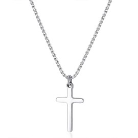 Joxevyia Men's Cross Necklace Small Stainless Steel Cross Necklace Simple Faith Cross Necklace First Communion Cross Necklace Gift for Him 16-24 inches, 24.0 inches, Stainless Steel, No Gemstone