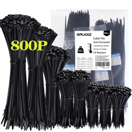800 Pack Cable Ties Assorted Sizes 3.6mm x 100/150/200/250/300mm Black Cable Ties Heavy Duty Tie Wraps Assorted Plastic Zip Ties 40lbs Wire Ties Black Small Nylon 66 Plastic Ties for Home, Gardening