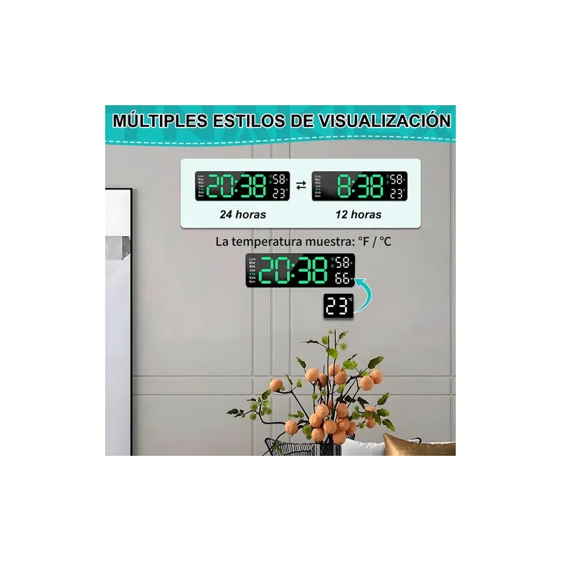 Reloj De Pared Digital Con Termómetro, Alarmas Y Calendario