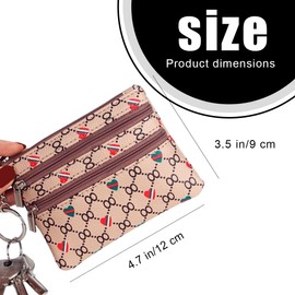 Small Coin Purse, Leather Wallet Credit Card Wallet with Three Compartments, Zip, Key Ring, Small Wallet Business Card Mini Wallet for Women, Key Bag, Purse, Women's Khaki