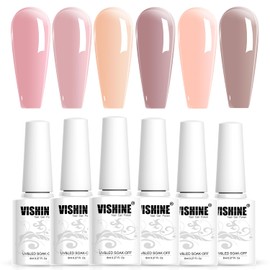 Vishine Sheer Nude Clear Pink Gel Nail Polish Nude Gel Polish Kit Jelly Neutral Transparent Gel Nail Polish LED Gel Nail Gel Polish Varnish 6Pcs 8ML