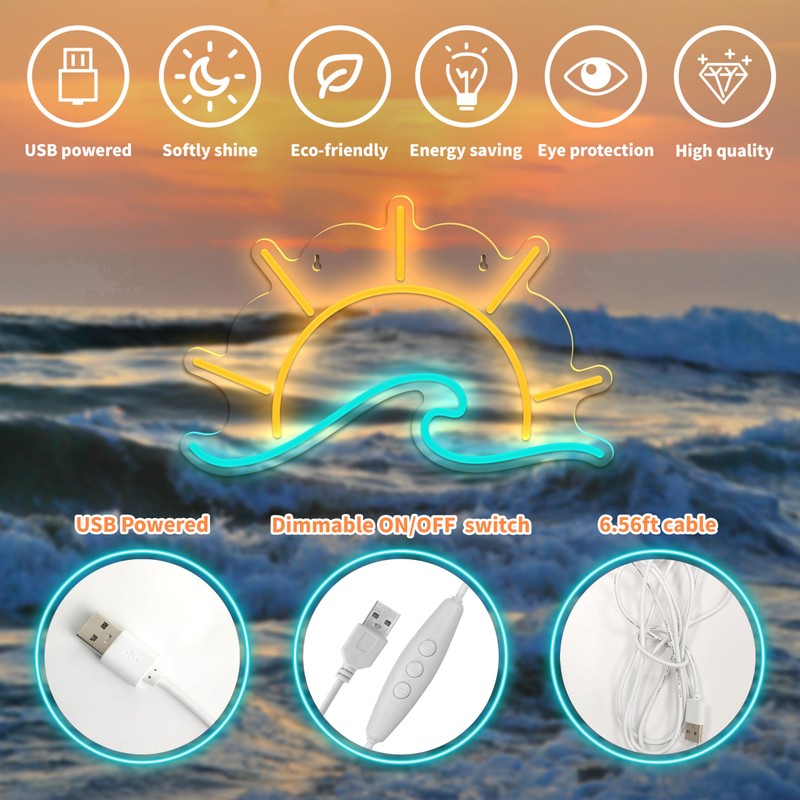 Sunset Sunrise Neon Sign Sun On The Sea Neon Light
