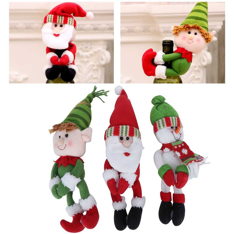 3pcs/Set Cute Santa Claus Snowman Doll Wine Bottle Cover Holder
