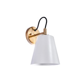 Aspen Creative 62716-58-1, 1 Light Indoor Wall Fixture, 6-1/2" W x 9-1/4" H x 7-1/2" E, 2-Tone/Warm Brass Finish w/Grey Shade, Bulb Not Included