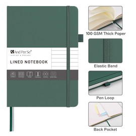 &And Per Se Lined Journal Notebook – A5 Hardcover, 160 Pages 100gsm Thick Paper, College Ruled for Writing - 5.7”x8” (Dark Green)