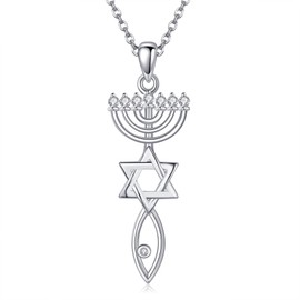 ONEFINITY Messianic Seal Necklace 925 Sterling Silver Menorah Pendant Necklace Messianic Jewish Jewellery Gifts for Women Men