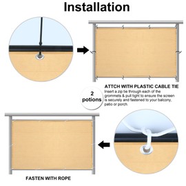Eden's Decor Balcony Privacy Screen Beige 2'6"x 12' Cover Mesh Windscreen Weather-Resistant UV Protection for Backyard Deck, Patio, Balcony, Pool, Porch, Fence, Railing, Gardening