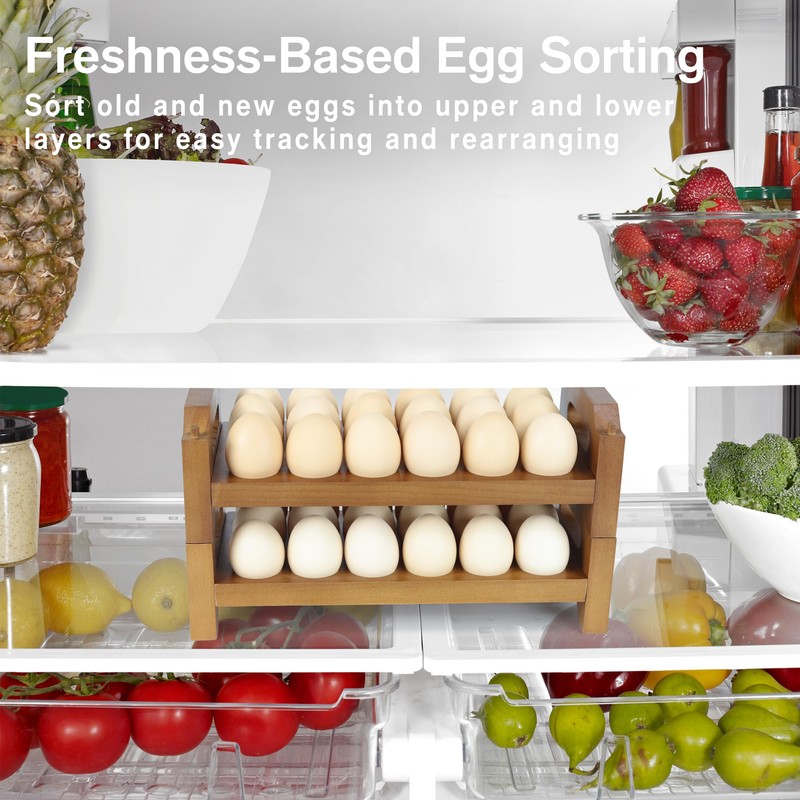 Uibyriy 2-Tier Wooden Egg Holder for 36 Eggs, Wooden Egg
