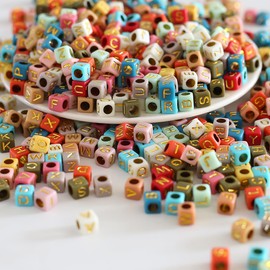 Zsail Letter Beads, 1000 Pieces, Acrylic Alphabet Letter Beads, A-Z Letter for Jewellery Making (6 mm, bg, Colour-Gold)