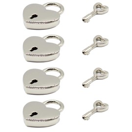 LBTODH 4 Pcs Heart Shaped Padlock Antique Mini Padlock Retro Style Box Lock with Key for Jewelry Box Small Wooden Box(Silver)