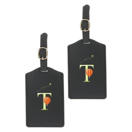 PATIKIL Initial Luggage Tags, 2 Pack Monogrammed PU Leather Baggage Tags Embroidered Letter Suitcase Label Tags Luggage Identifier for Luggage Baggage, Black (T)
