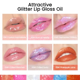 evpct 6Pcs Glossy Hydrating Lip Oil Lip Gloss Set for Woman, Nude Blue Mermaid Pink Orange Gold Holographic Glitter Shimmer Shiny Plumping Lip Oil Gloss Glosses Set Kit, Moisturizing Lipstick Lip Care