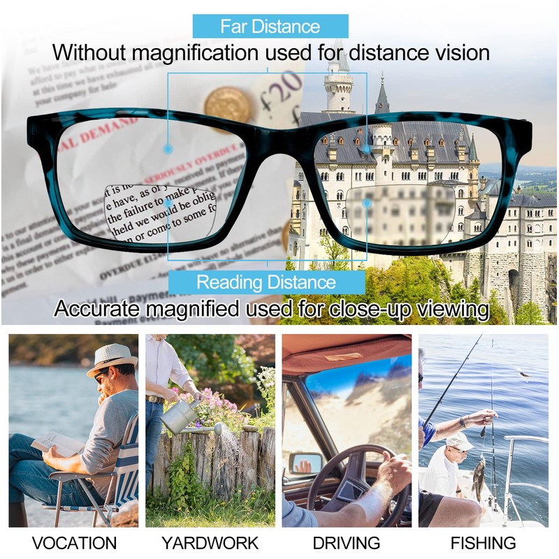 OCCI CHIARI Photochromic Bifocal Reading Glasses Mens,Transition Square UV Protection