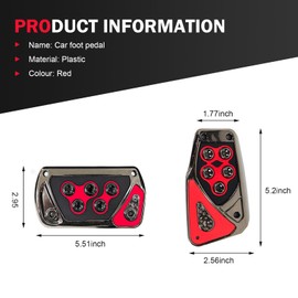 Opuweiy 2 PCS Car Pedal Pads, Automatic Transmission Brake and Accelerator Pedal Covers, Universal Accessories for Most Cars (Red)