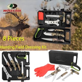 Mossy Oak 8 Piece Hunting Field Dressing Kit Portable Butcher Game Processor Set With Case