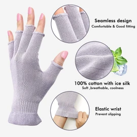 MIG4U Guantes de belleza hidratantes sin dedos, guantes de medio dedo, guantes para SPA, eccema, manos secas, tratamiento cosmético, protección solar de verano, color morado pálido 3 pares L/XL